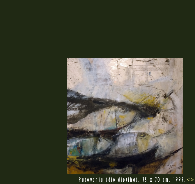 Velike ribe / Big Fishes, crtež - kombinirana tehnika / drawing - combined technique, 88 x 160 cm, 1995.